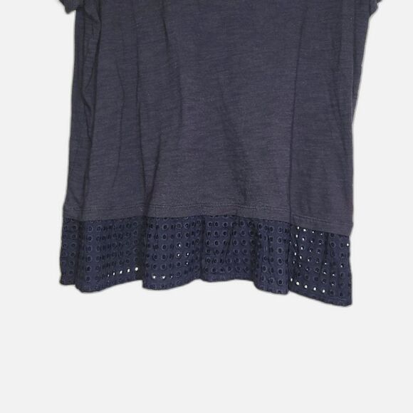 New Talbots Navy Eyelet Ruffle T-Shirt Medium - Picture 2 of 7